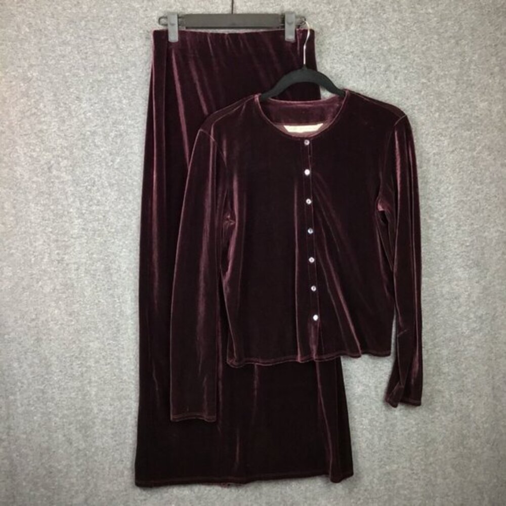 Vintage Max Studio Skirt Set Sz S Velour Made in USA Deep Purple‎
